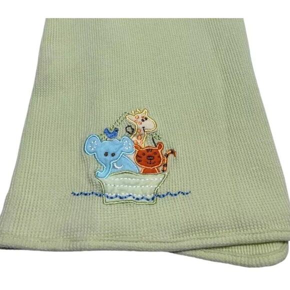 Spasilk Waffle Weave Green Baby Blanket Animals Noahs Ark Tiger Elephant Giraffe - Picture 1 of 8